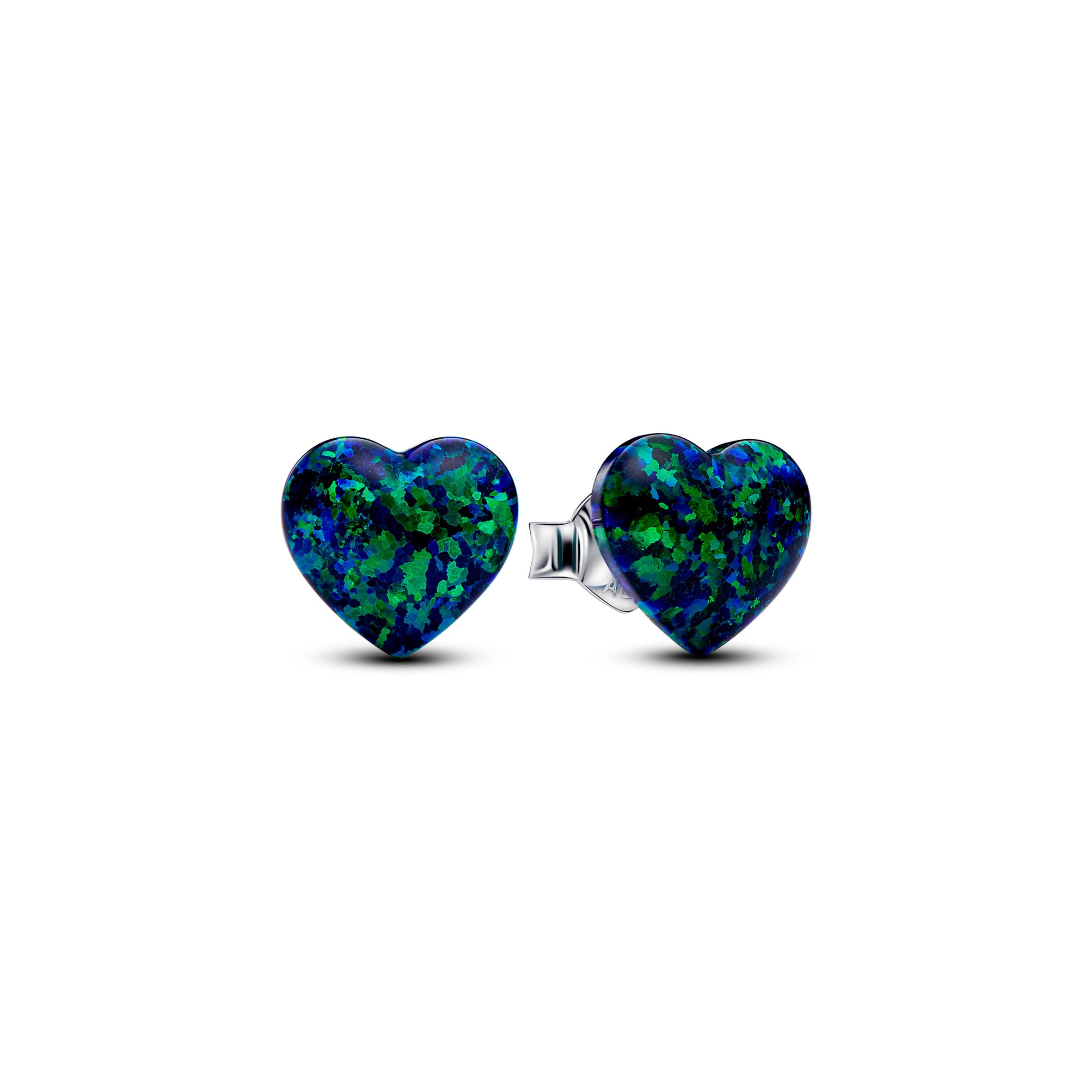 Heart sterling silver stud earrings with green blu
