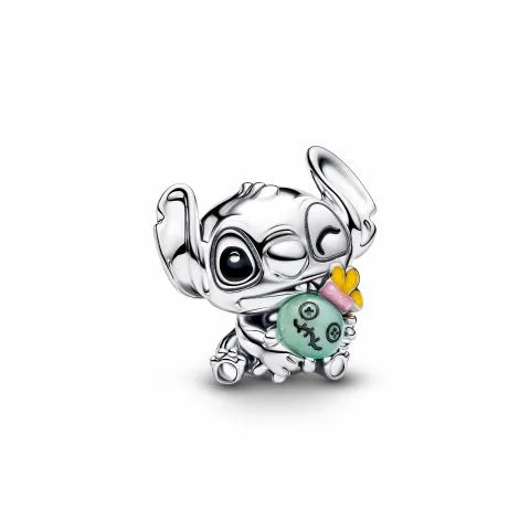 Disney Stitch sterling silver charm with green Mur