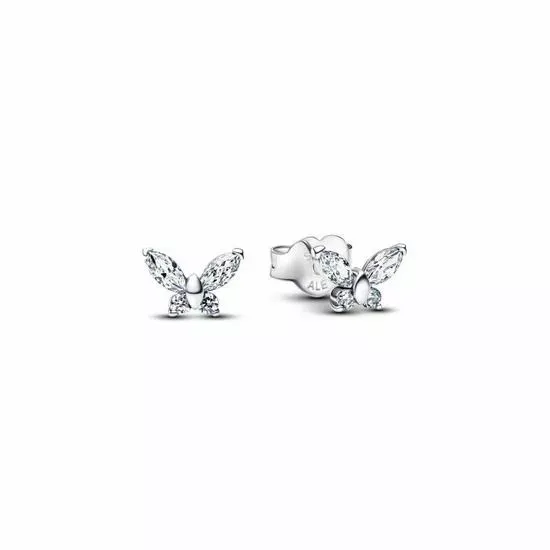 Butterfly sterling silver stud earrings with clear
