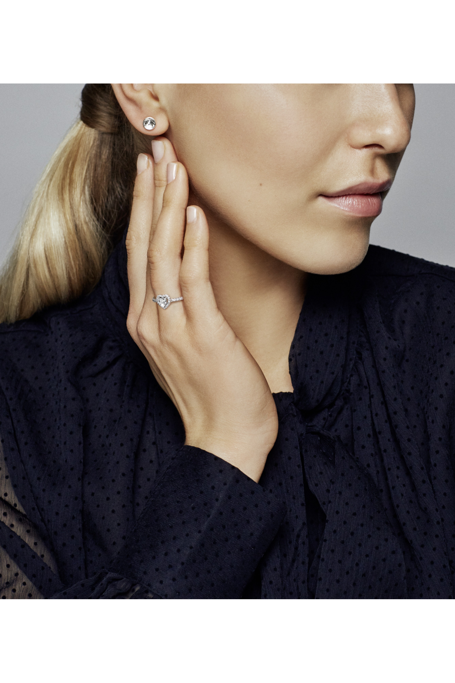 Heart sterling silver ring with clear cubic zircon