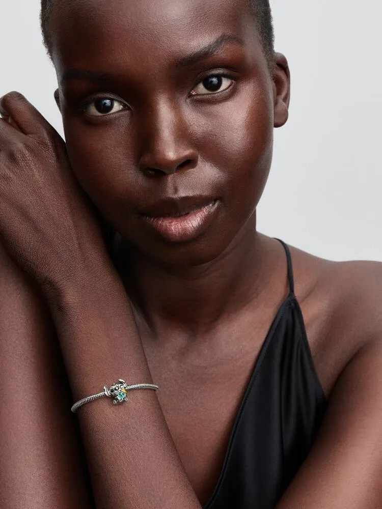 Disney Stitch sterling silver charm with green Murano glass, black, pink and yellow enamel / 794554C01