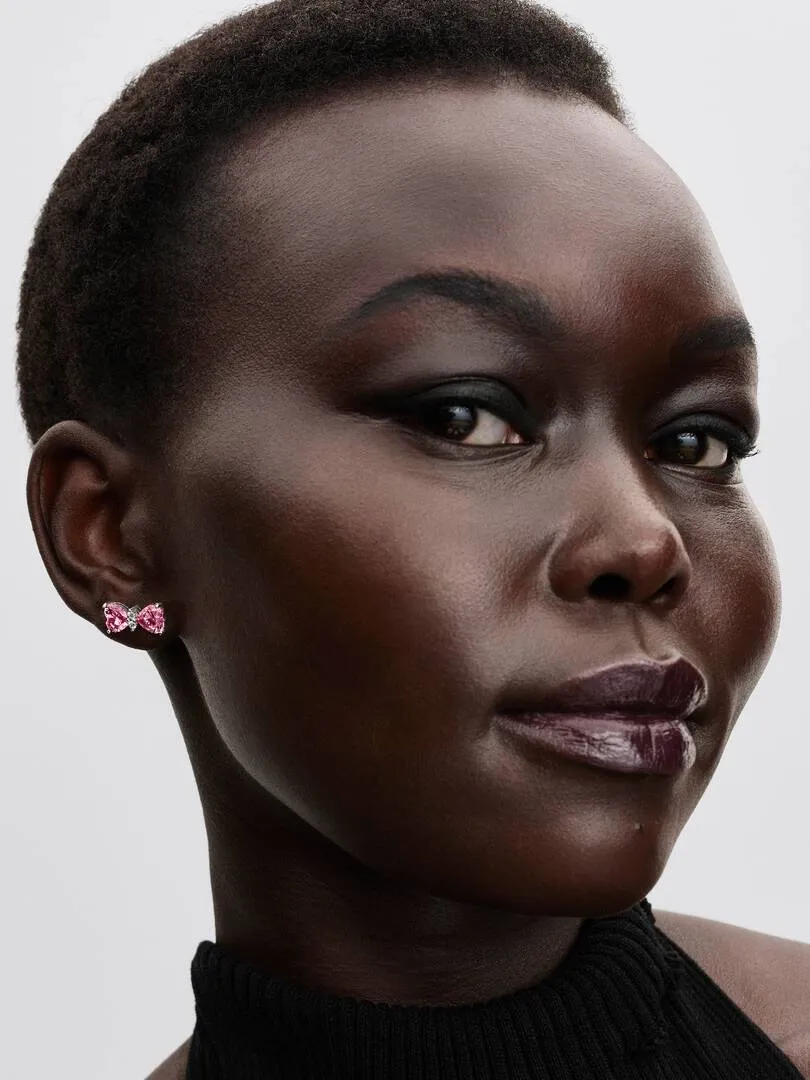 Bow sterling silver stud earrings with fancy pink and clear cubic zirconia/294265C01