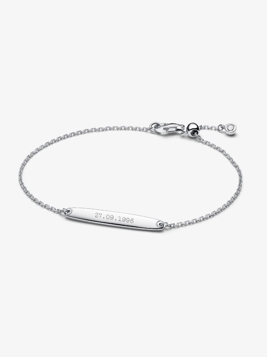Engravable sterling silver bar bracelet with clear cubic zirconia / 594010C01-16