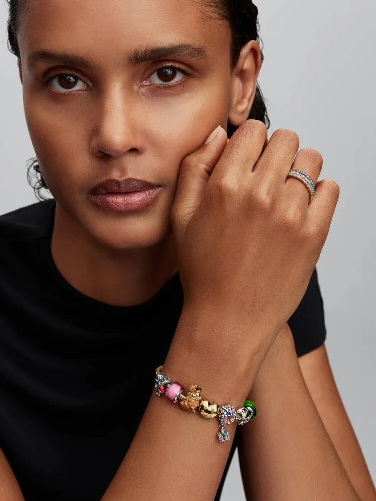 Disney Dug 14k gold-plated charm with salsa red crystal, black and pink enamel / 764472C01