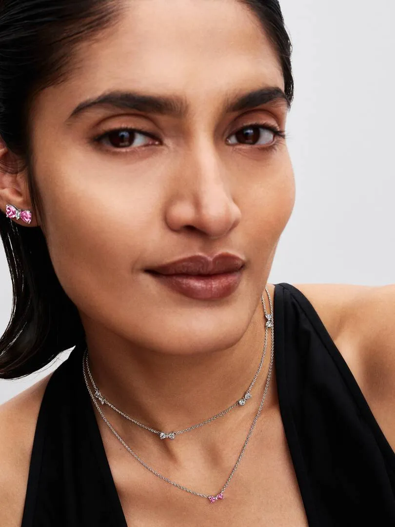 Bow sterling silver stud earrings with fancy pink and clear cubic zirconia/294265C01