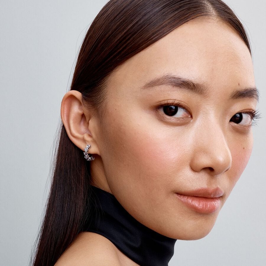 Hearts sterling silver hoop earrings with clear cubic zirconia/ 293657C01