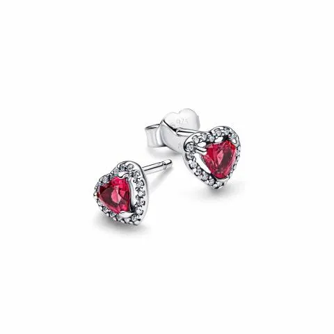 Heart sterling silver stud earrings with cherries jubilee red crystal and clear cubic zirconia/ 298427C04