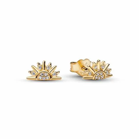Sunrise 14k gold-plated stud earrings with clear c