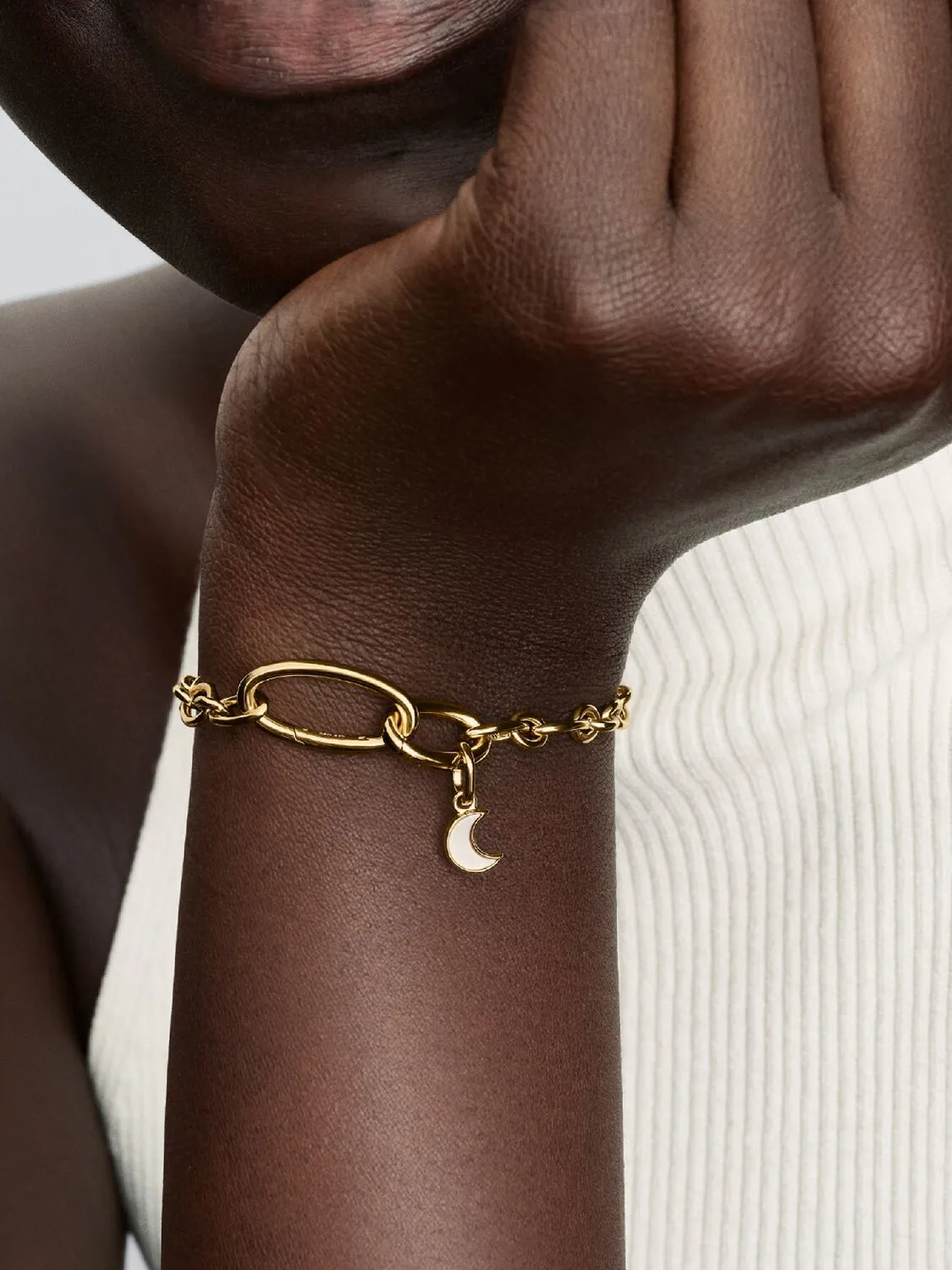 Moon 14k gold-plated mini dangle with white biores