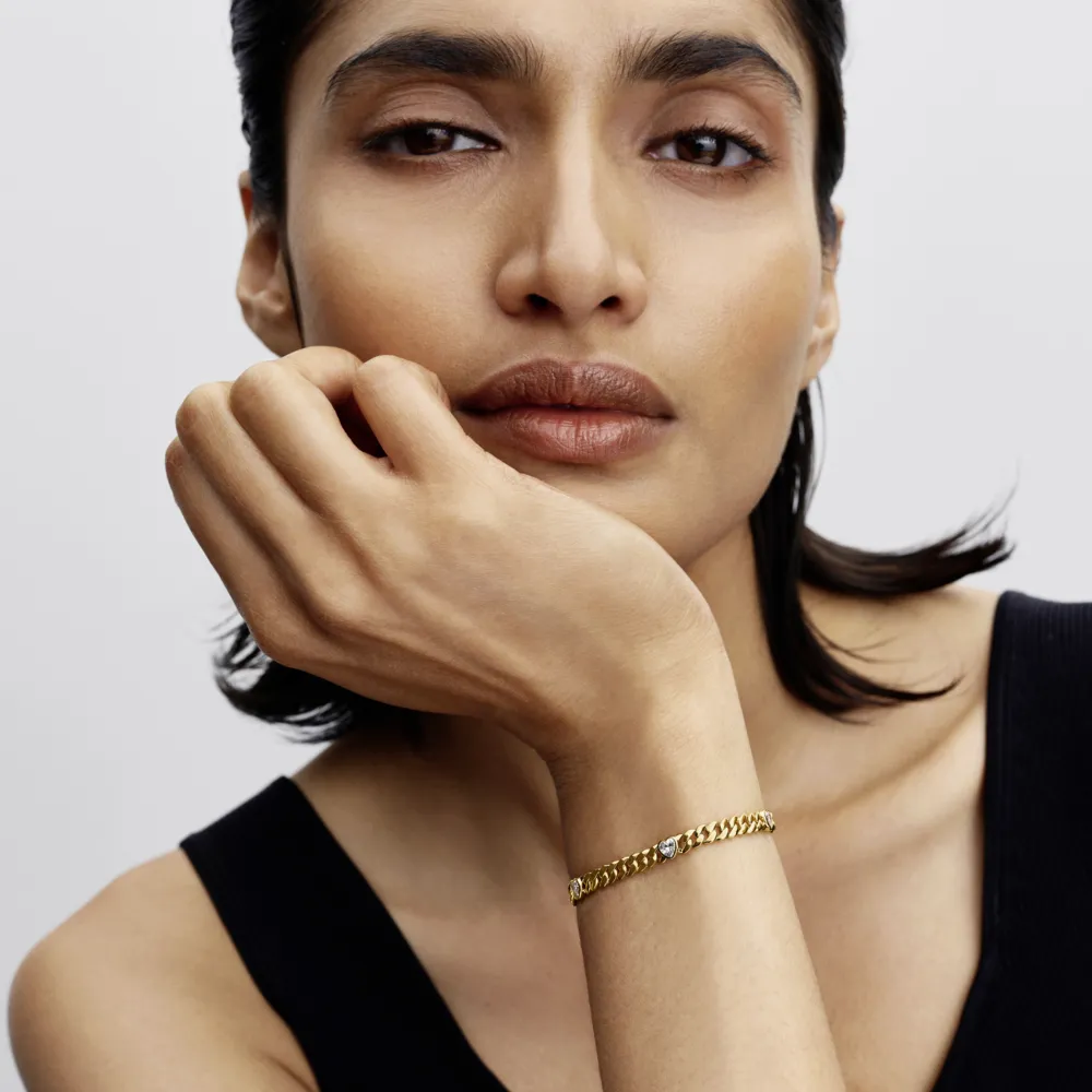 Heart cuban chain 14k gold-plated bracelet with cl