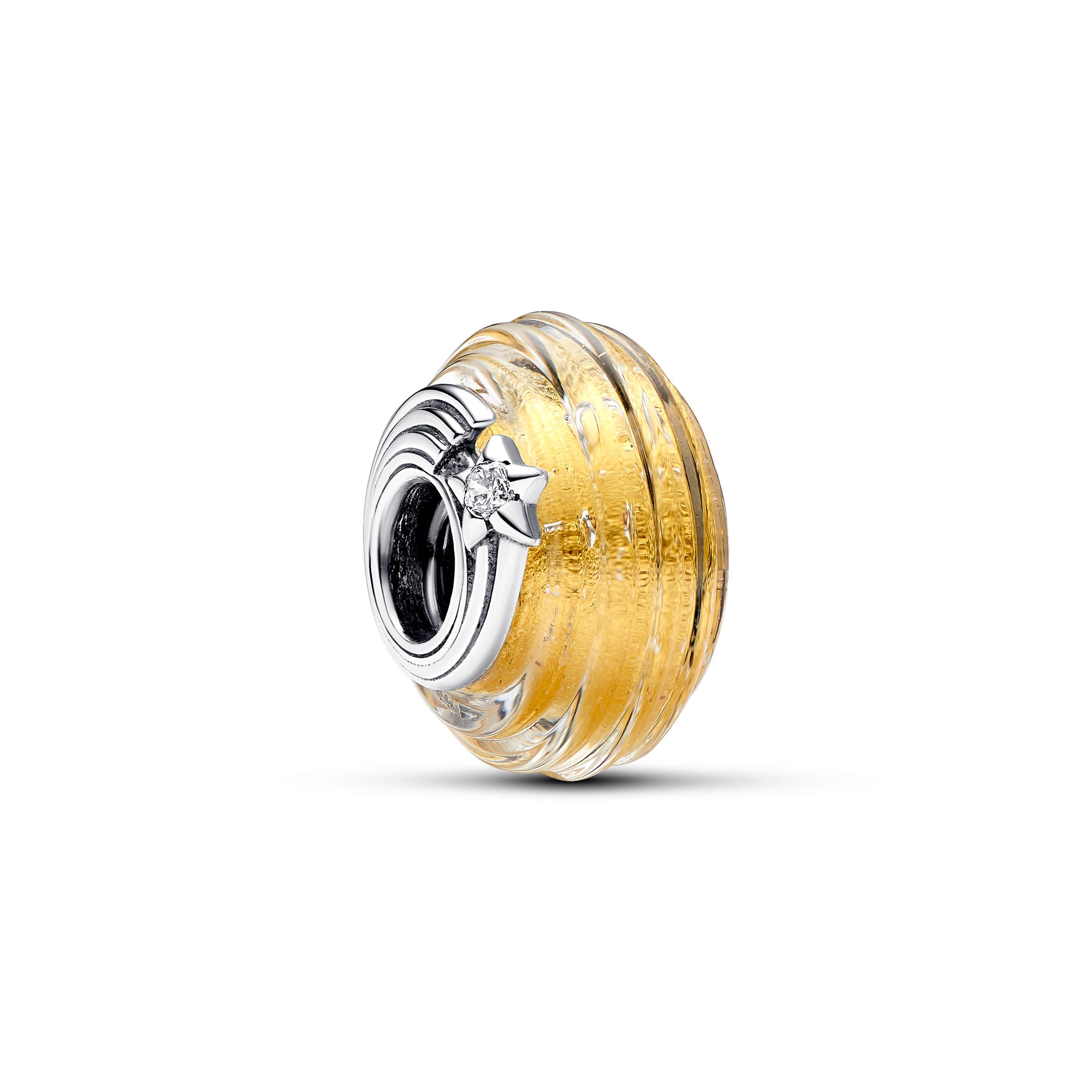 Shooting star sterling silver charm with clear cubic zirconia, transparent Murano glass and gold foi