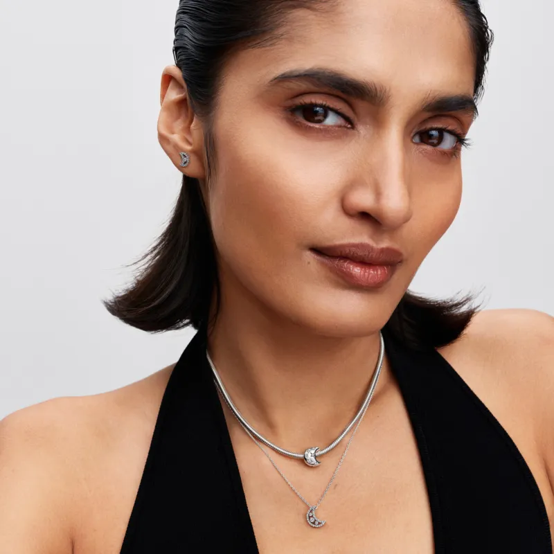 Moon sterling silver pendant necklace with clear c