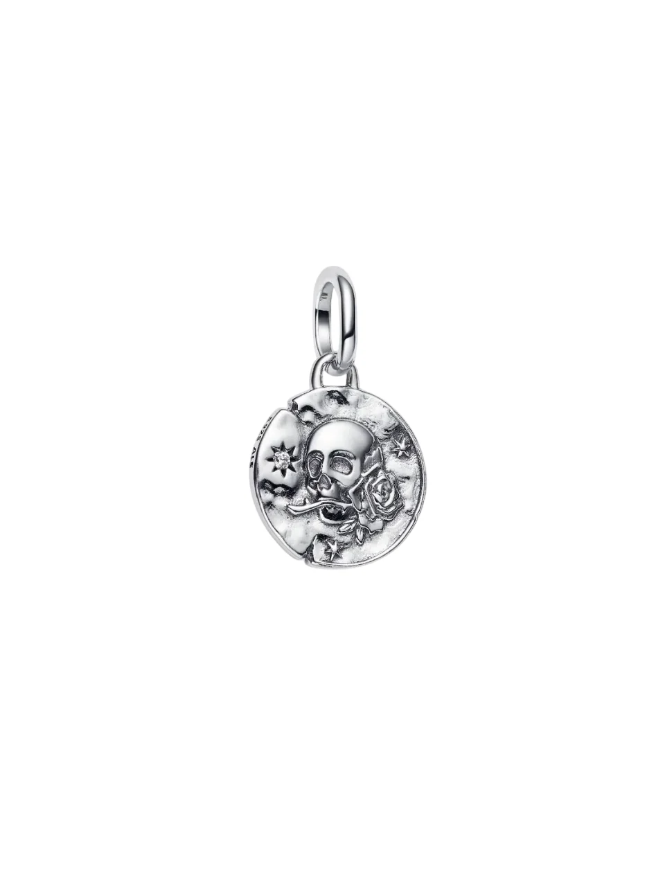 Skull sterling silver medallion with clear cubic z