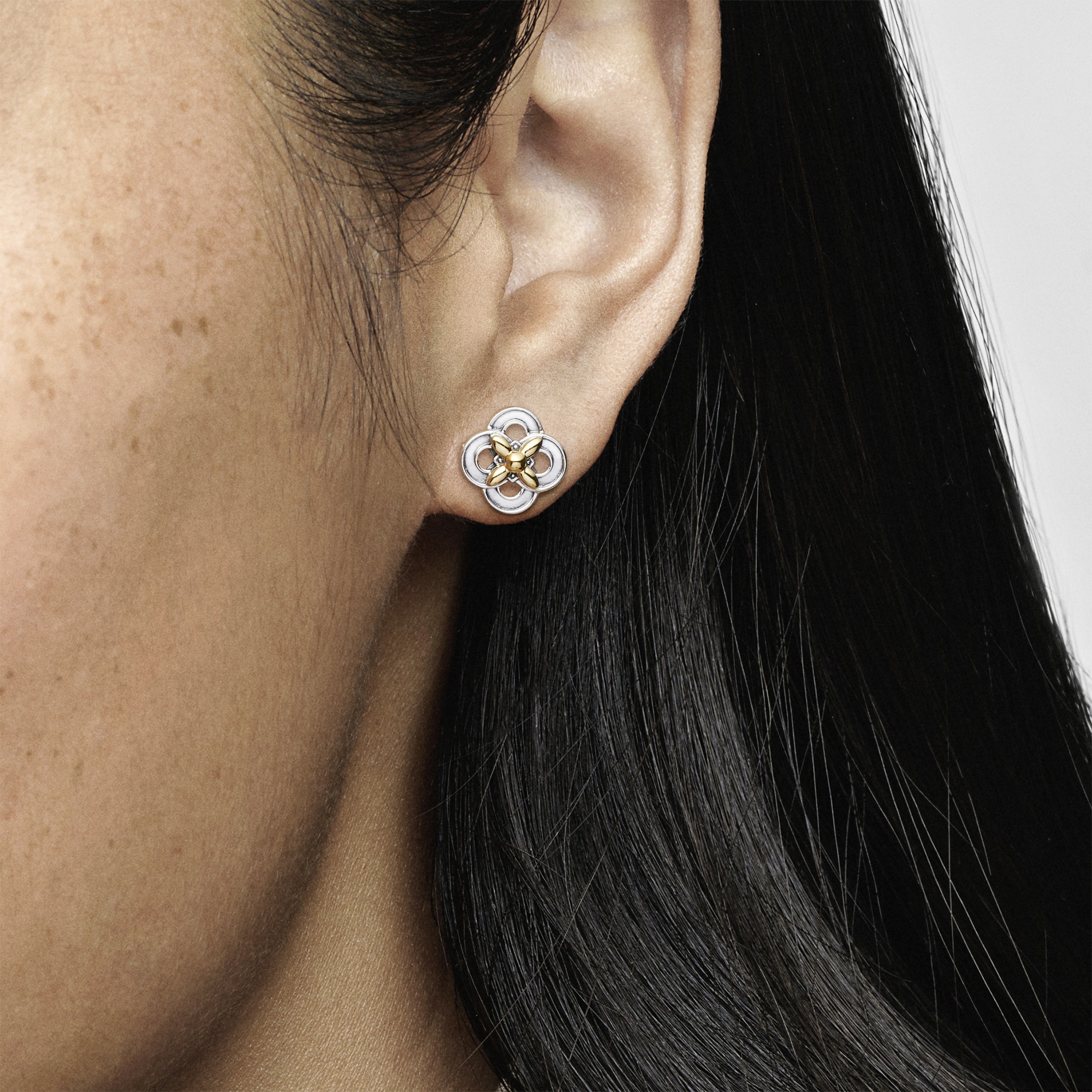 Flower sterling silver and 14k gold studearrings