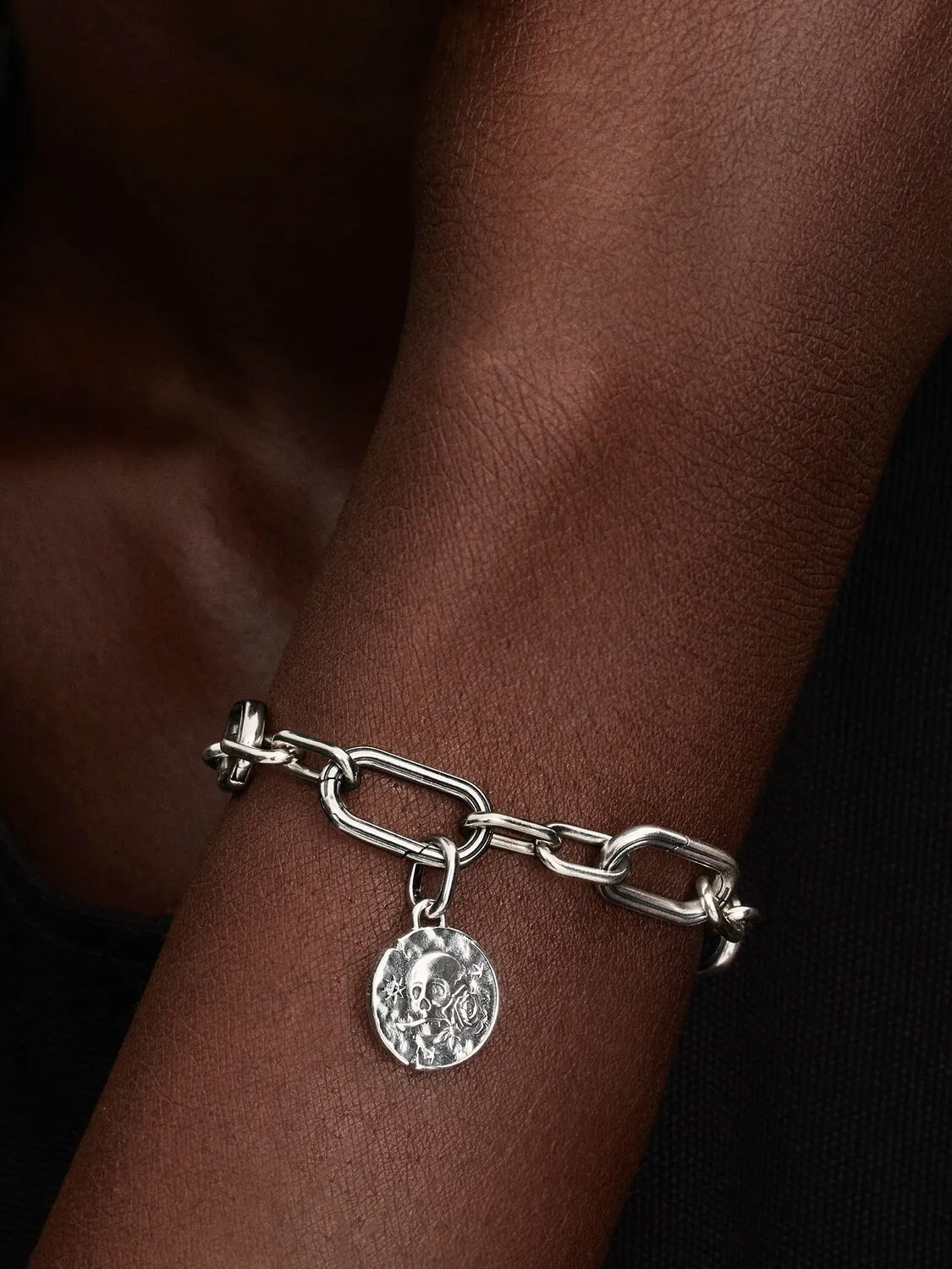 Skull sterling silver medallion with clear cubic z