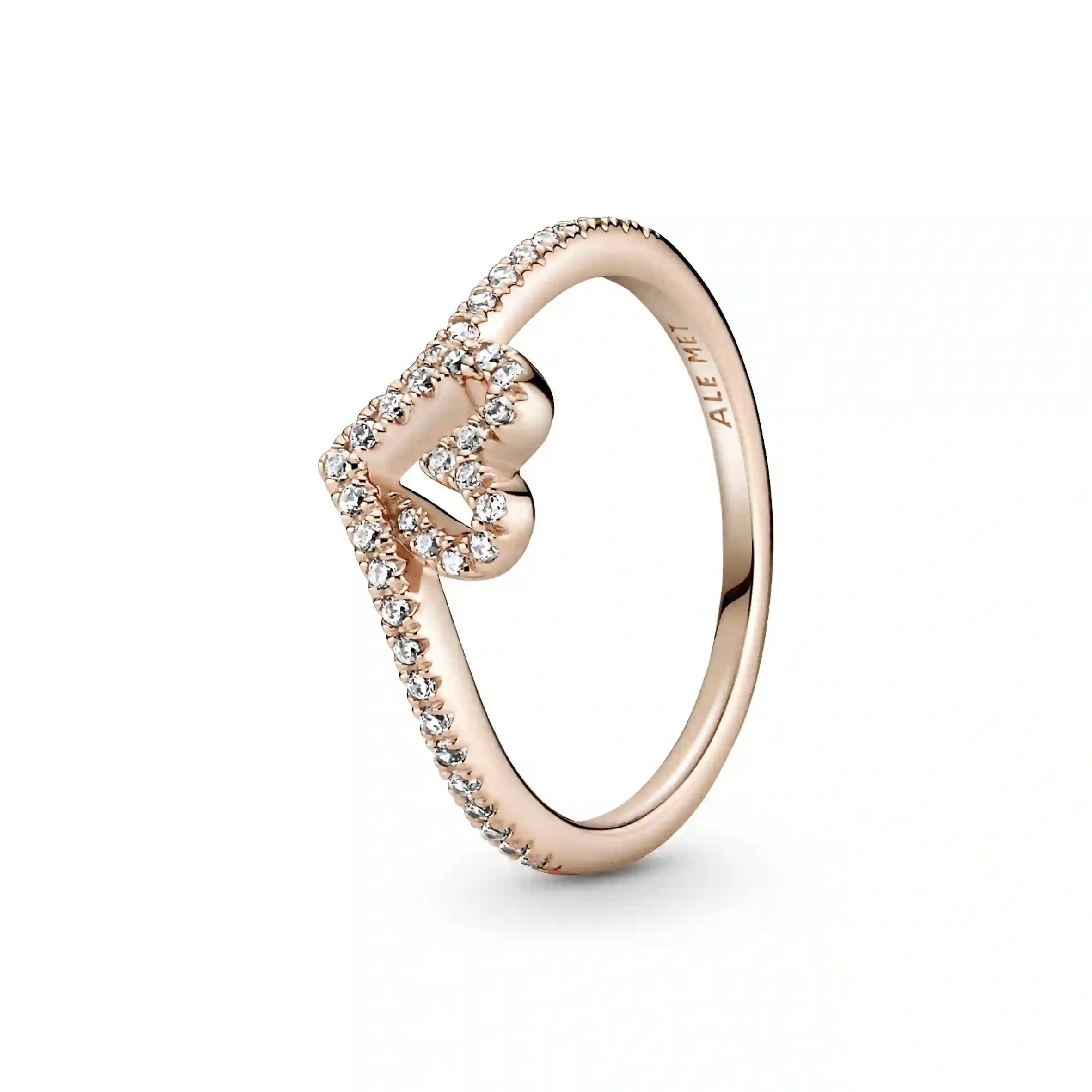Heart and wishbone Pandora Rose ring withclear cubic zirconia /189302C01-56