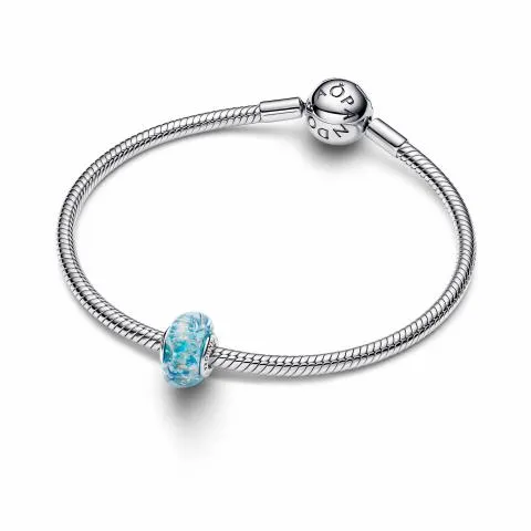 Sterling silver charm with turquoise Murano glass with glitter/ 794701C01