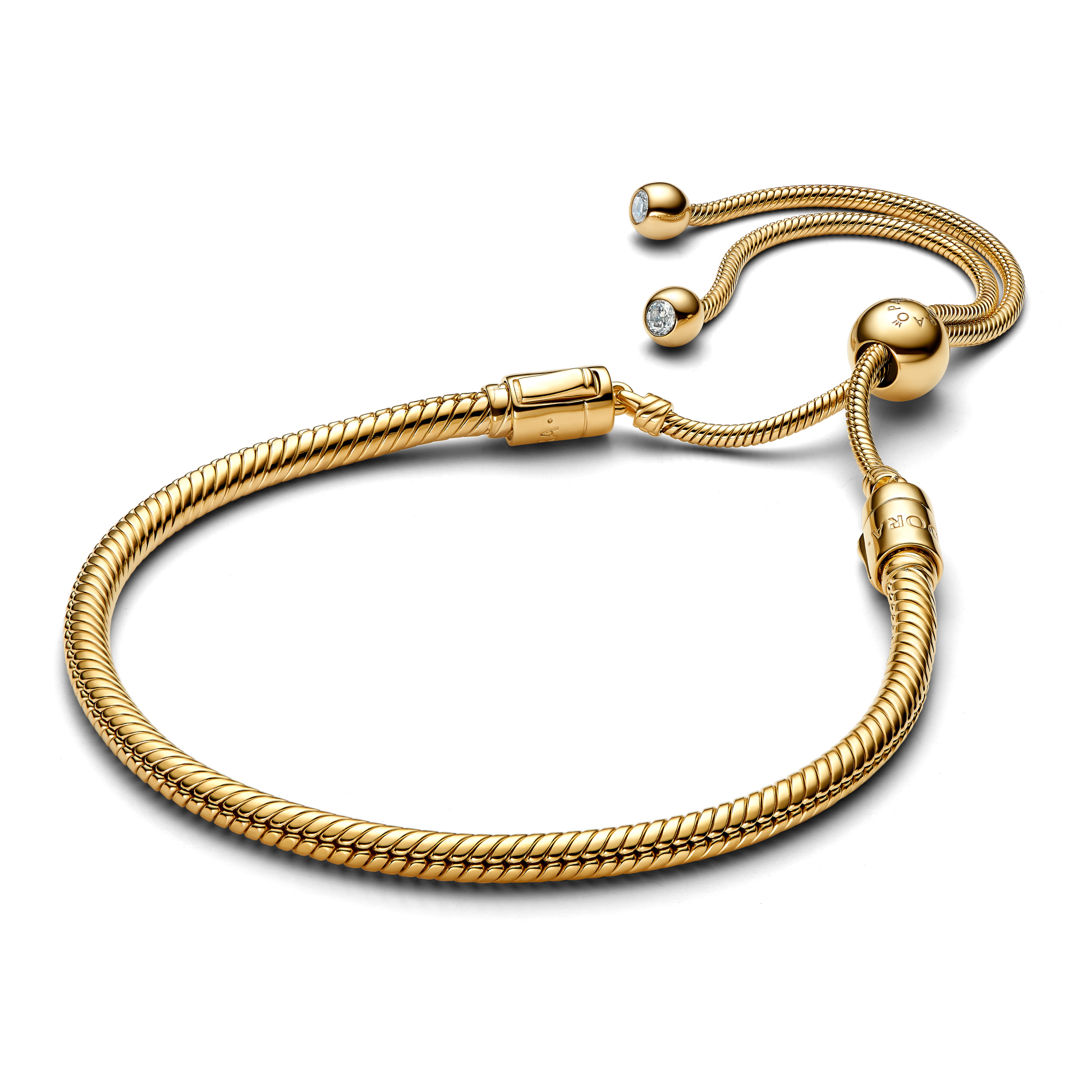 Snake chain 14k gold-plated sliding bracelet with 