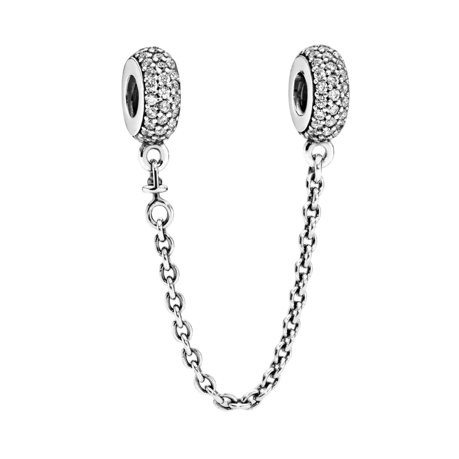 Silver safety chain with clear cubic zirconia