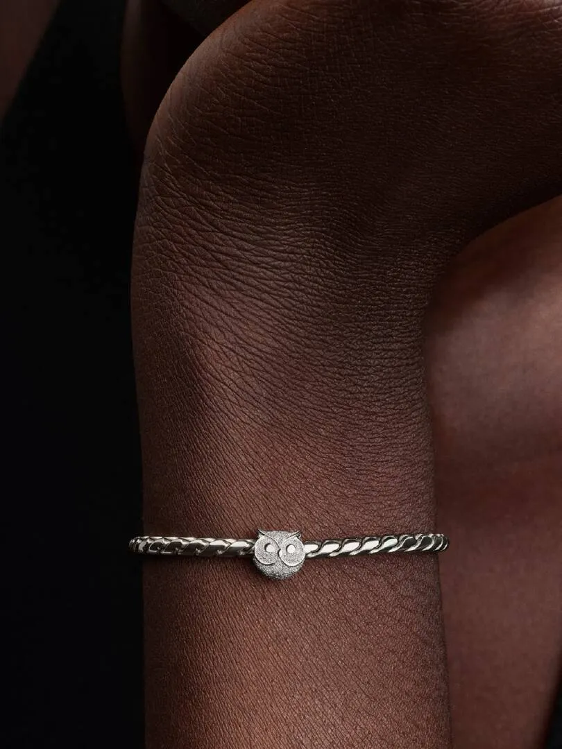 Textured owl sterling silver mini charm