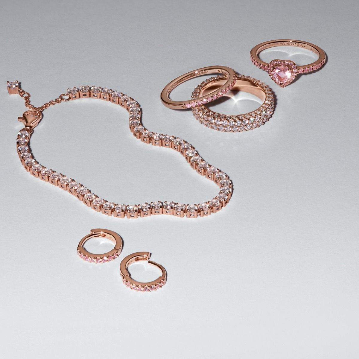 14k Rose gold-plated huggie hoop earrings with fancy fairy tale pink cubic zirconia/ 283015C01