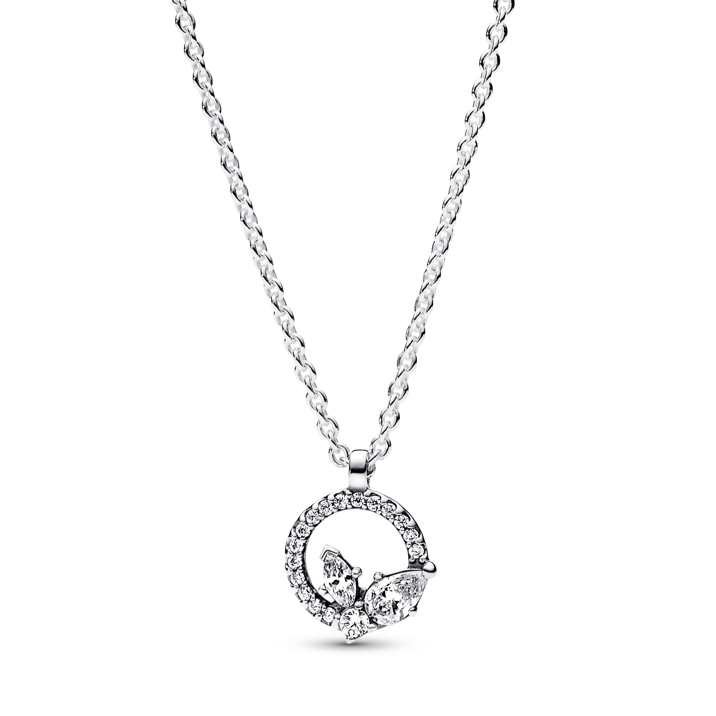Herbarium cluster sterling silver collier with clear cubic zirconia