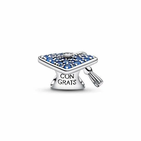 Graduation cap sterling silver charm with stellar blue crystal and clear cubic zirconia / 794461C01