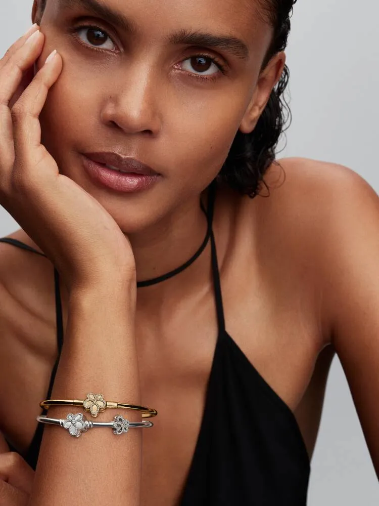 Flower sterling silver and 14k gold-plated charm with clear cubic zirconia / 764480C01