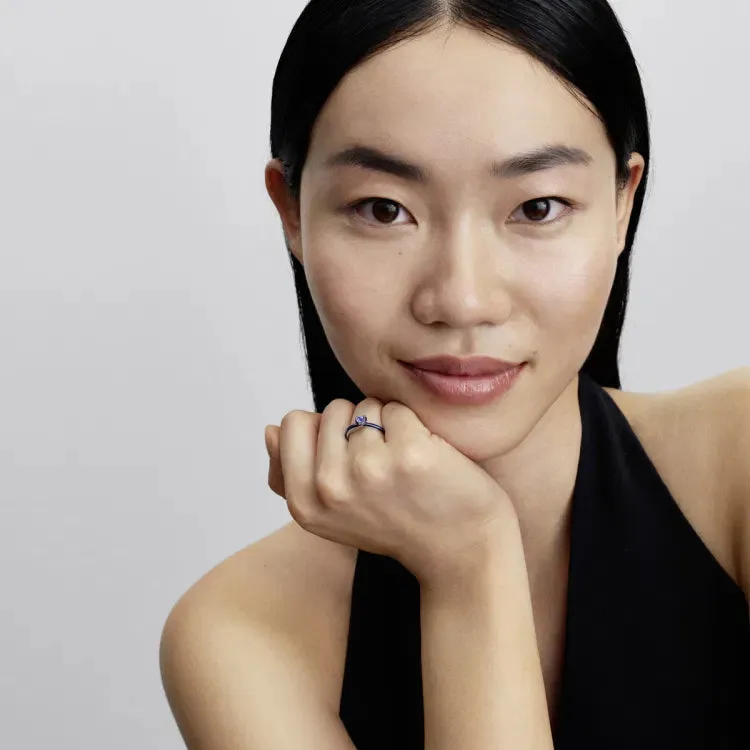 Heart sterling silver ring with blue crystal and b