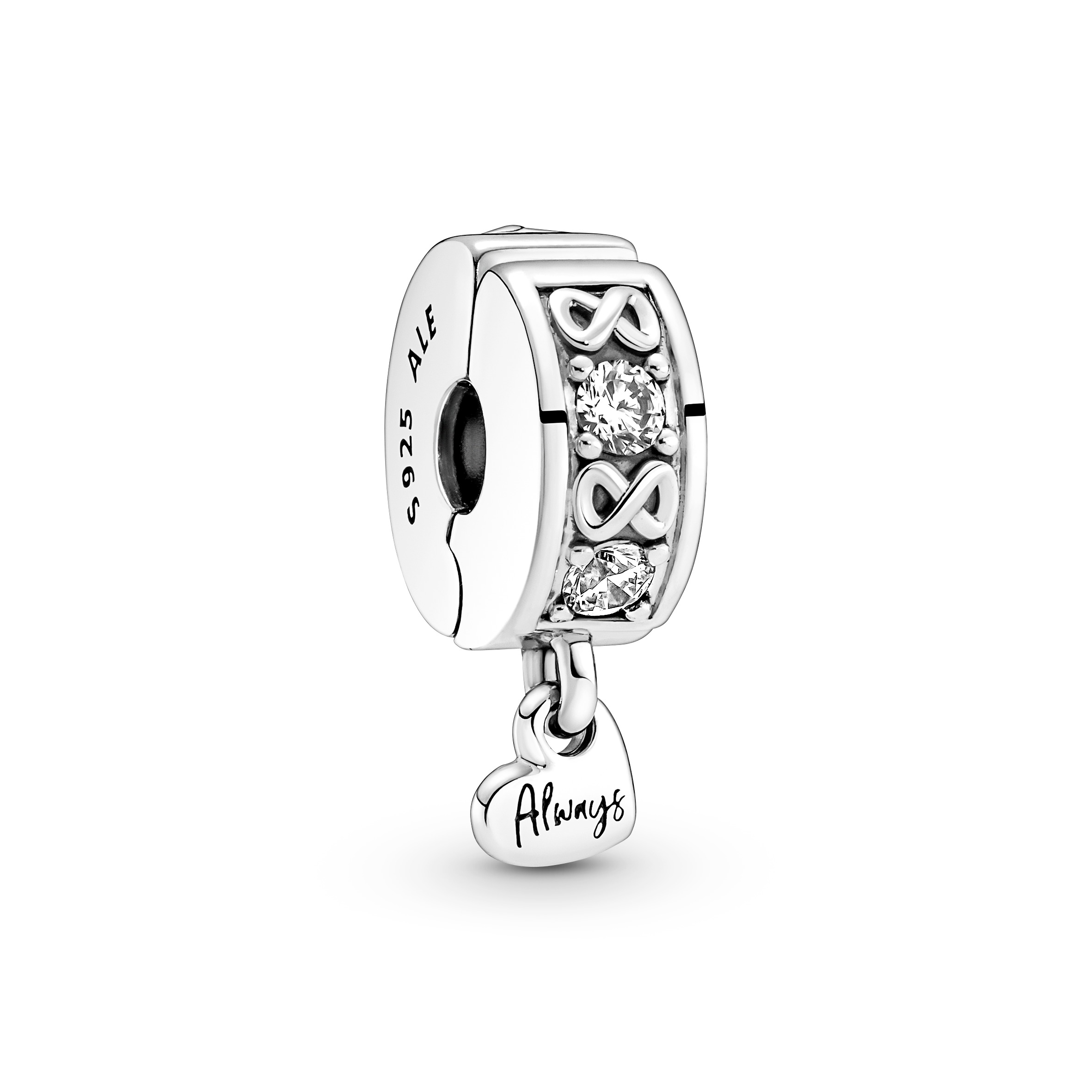 Infinity sterling silver clip with clear cubic zir