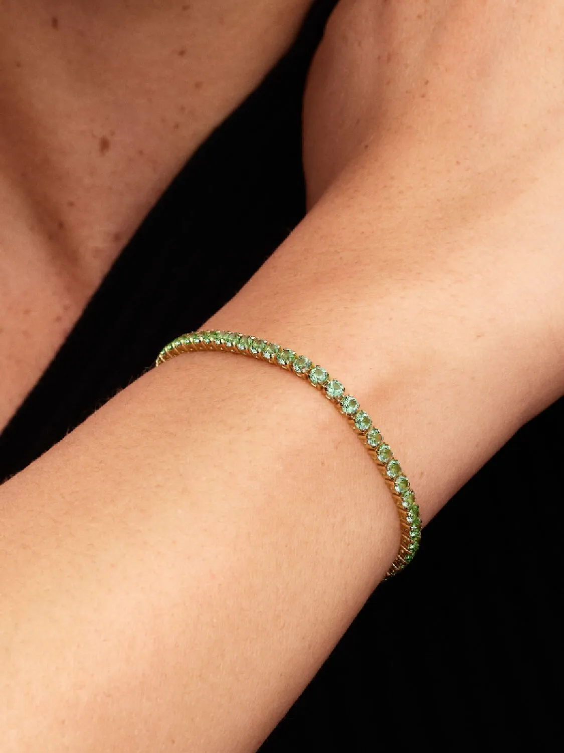 14k gold-plated bracelet with mint green crystal