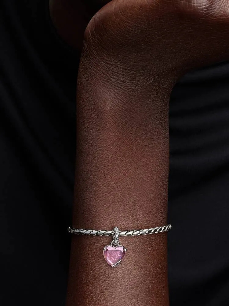 Heart sterling silver dangle with pink and clear c