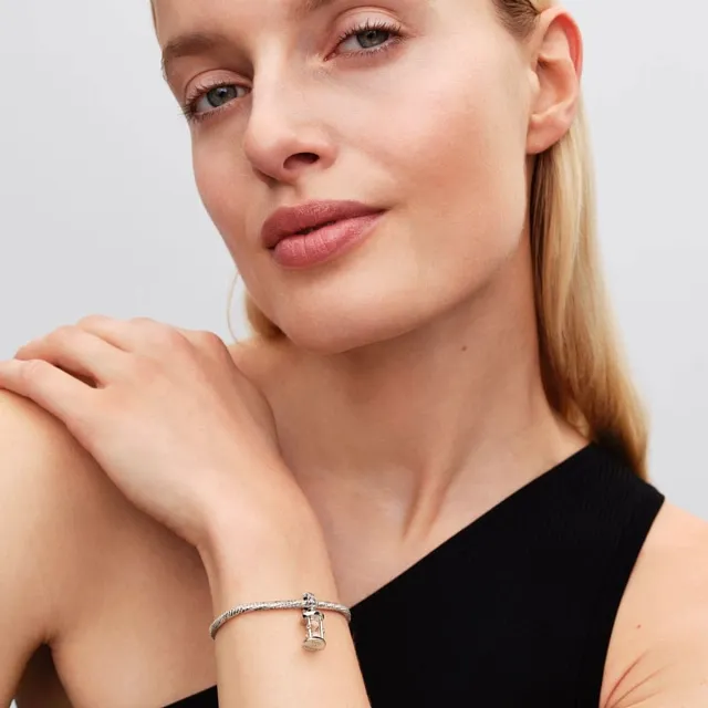 Hourglass sterling silver dangle with clear cubic 