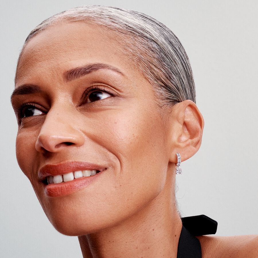 Sterling silver hoop earrings with clear cubic zir