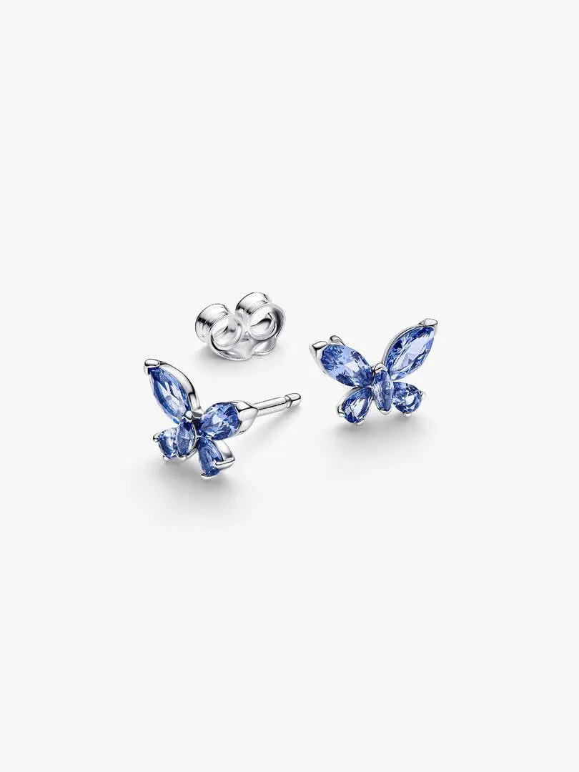 Butterfly sterling silver stud earrings with cornflower blue crystal/294230C01
