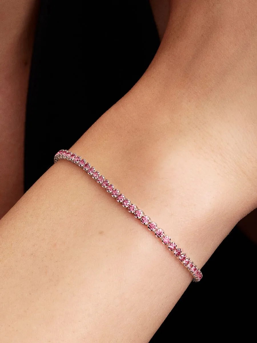 Sterling silver tennis bracelet with fancy pink cu