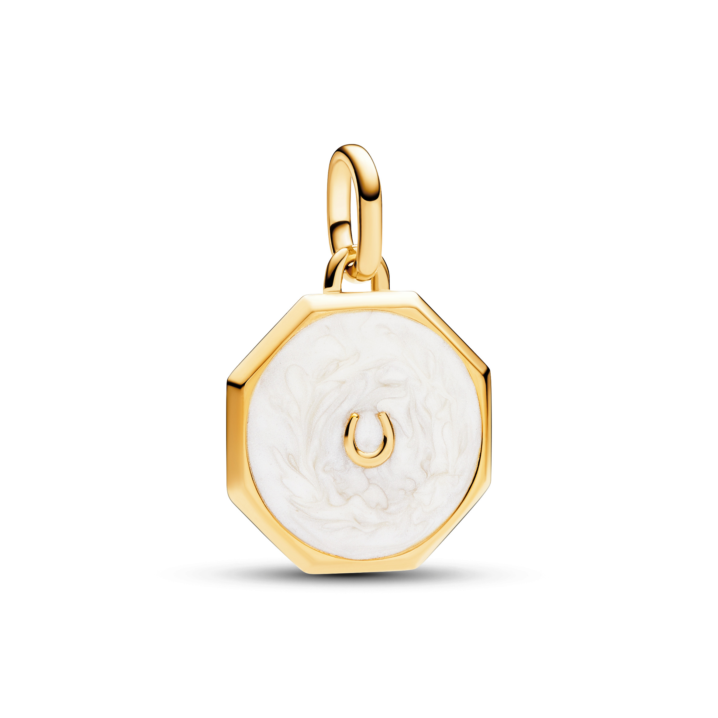 Horseshoe octagon 14k gold-plated medallion with s