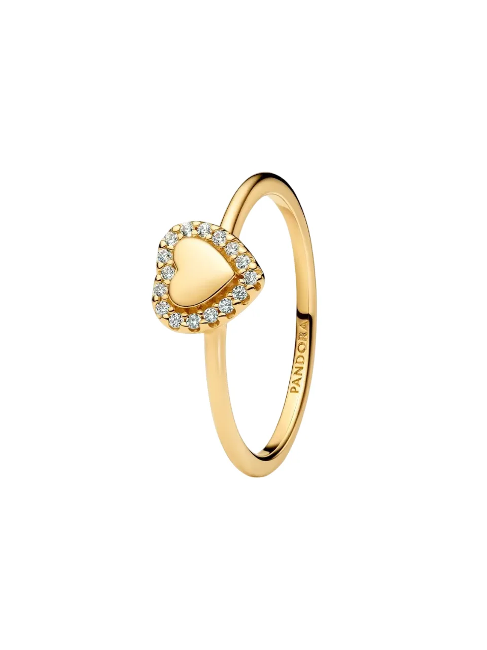 Engravable heart 14k gold-plated ring with clear c