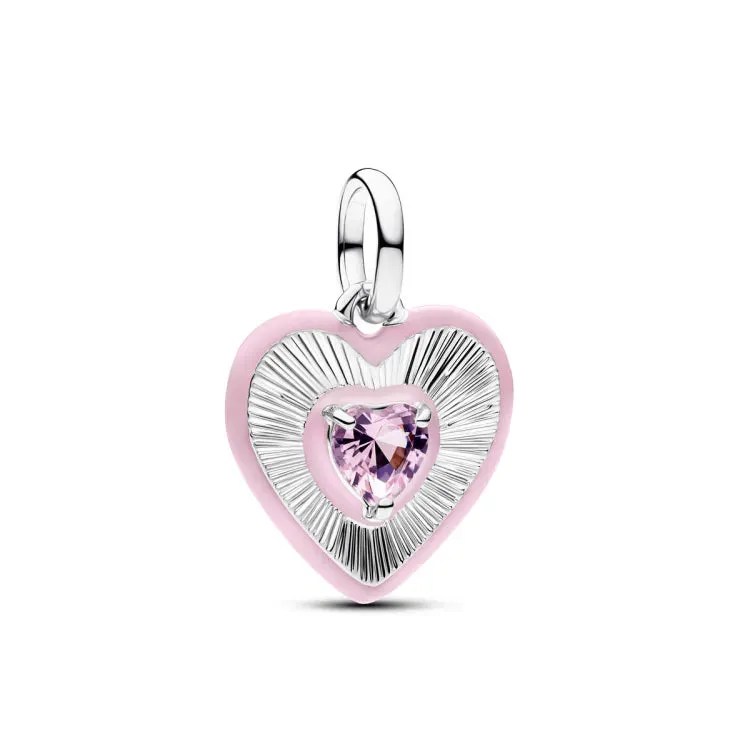 Heart sterling silver medallion with orchid pink c