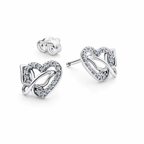 Heart and butterfly sterling silver stud earrings with clear cubic zirconia/ 294476C01