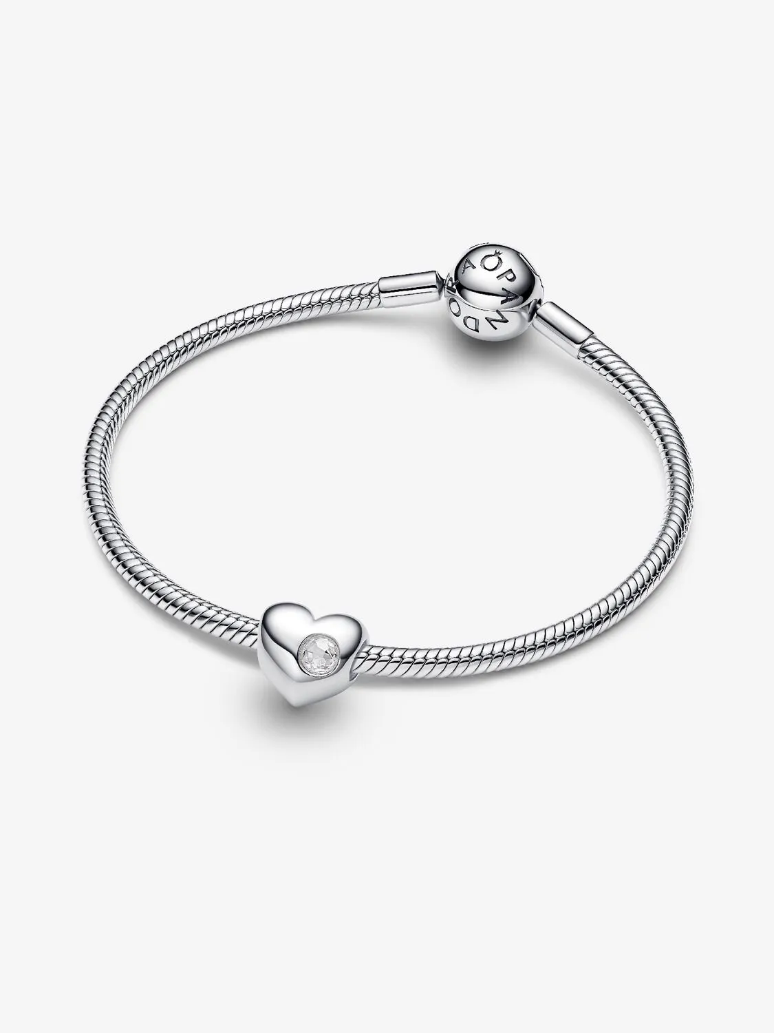 Engravable heart sterling silver charm with clear cubic zirconia / 794161C04