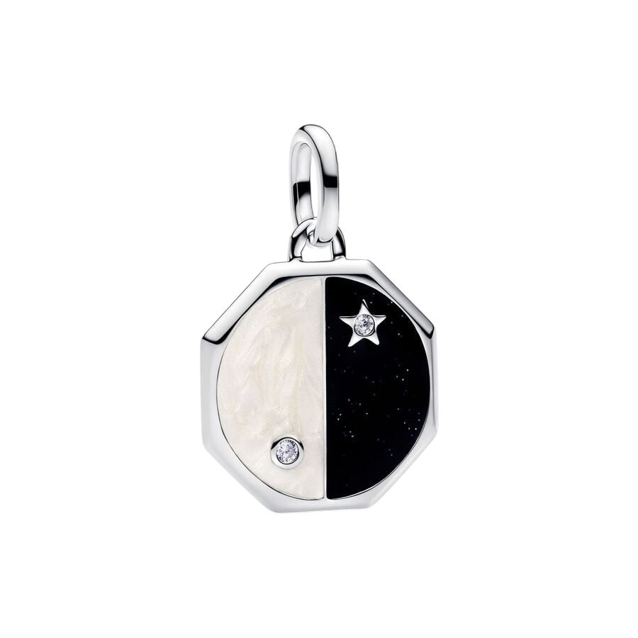 Yin and yang sterling silver medallion with clear 