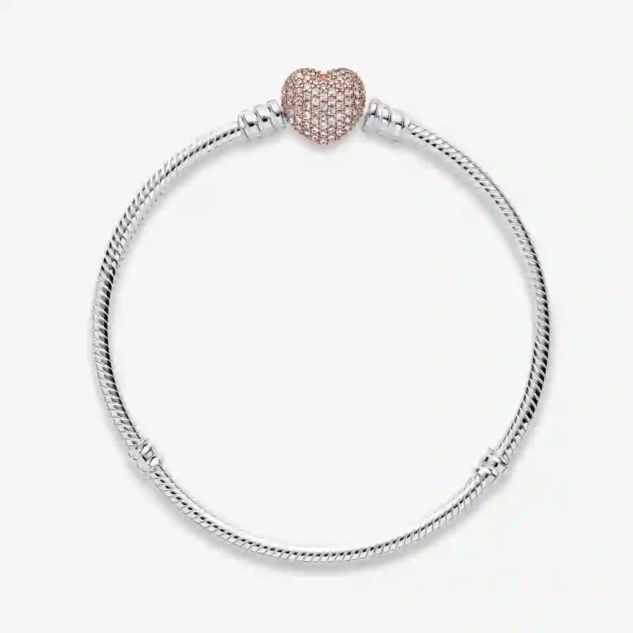 Snake chain silver bracelet with 14k rose gold-pla