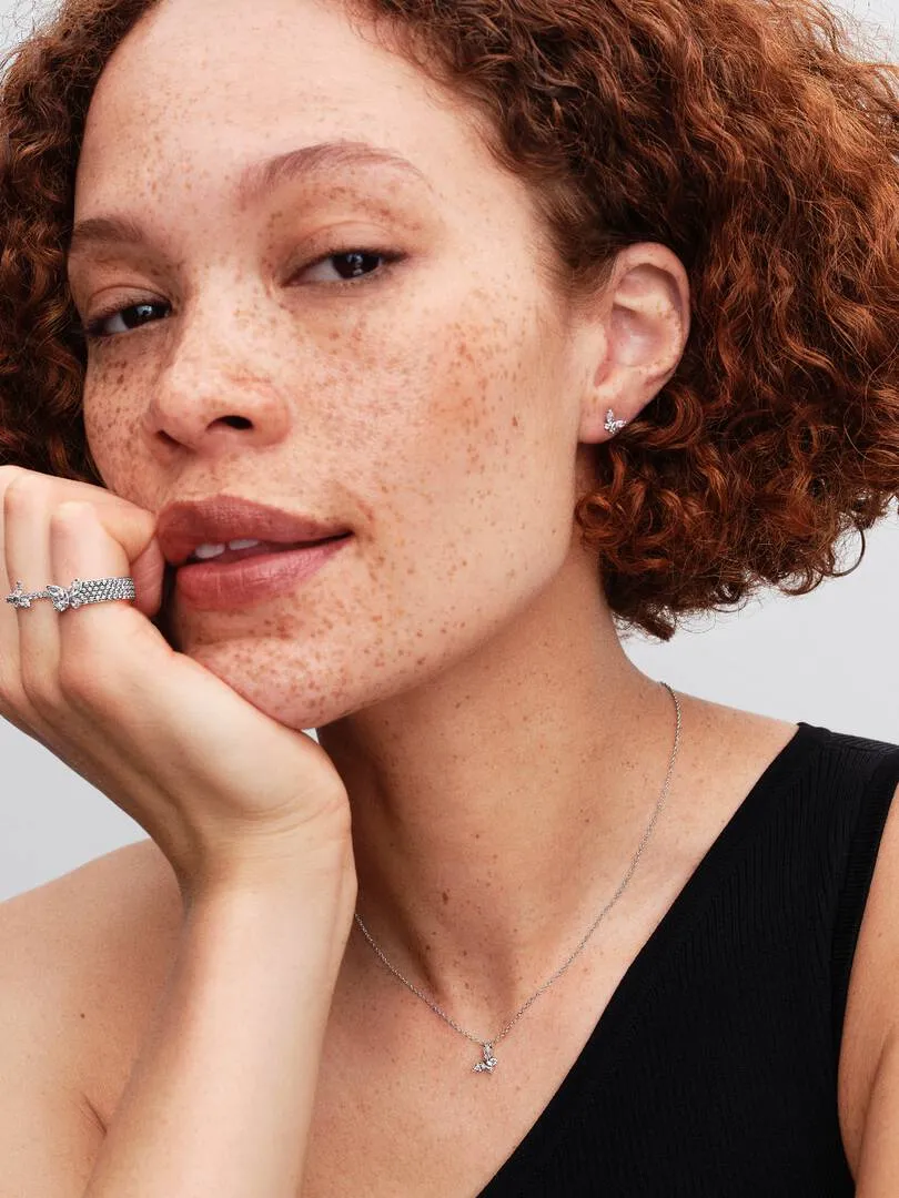 Butterfly sterling silver collier with clear cubic zirconia/394266C01-45