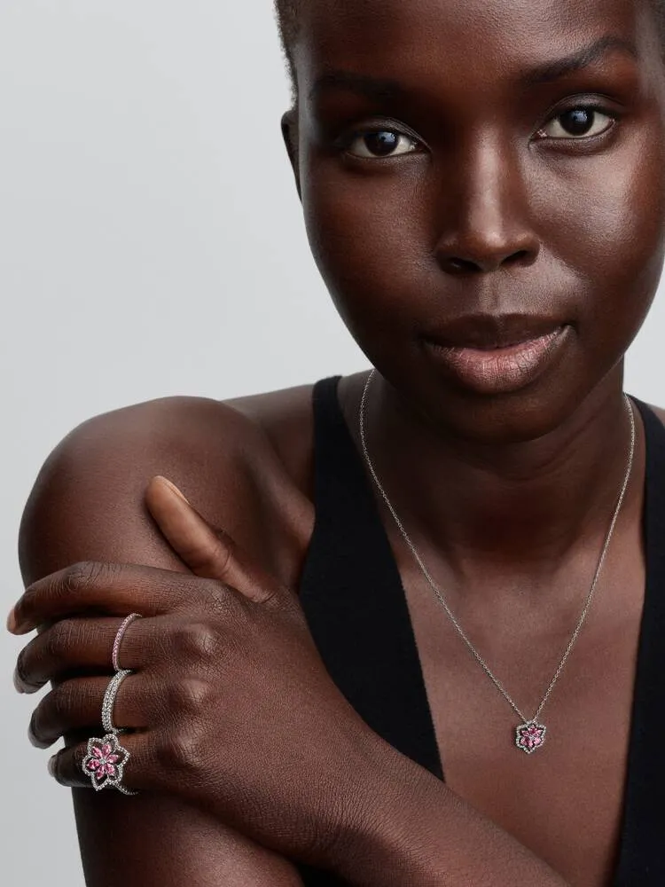 Herbarium cluster sterling silver collier with fancy pink and clear cubic zirconia / 394576C01-45
