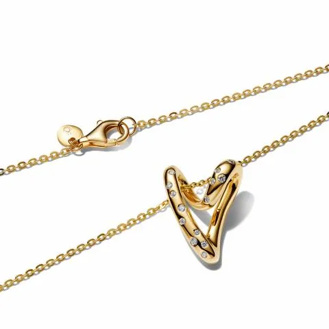 Heart 14k gold-plated pendant necklace with clear cubic zirconia/ 364669C01-60