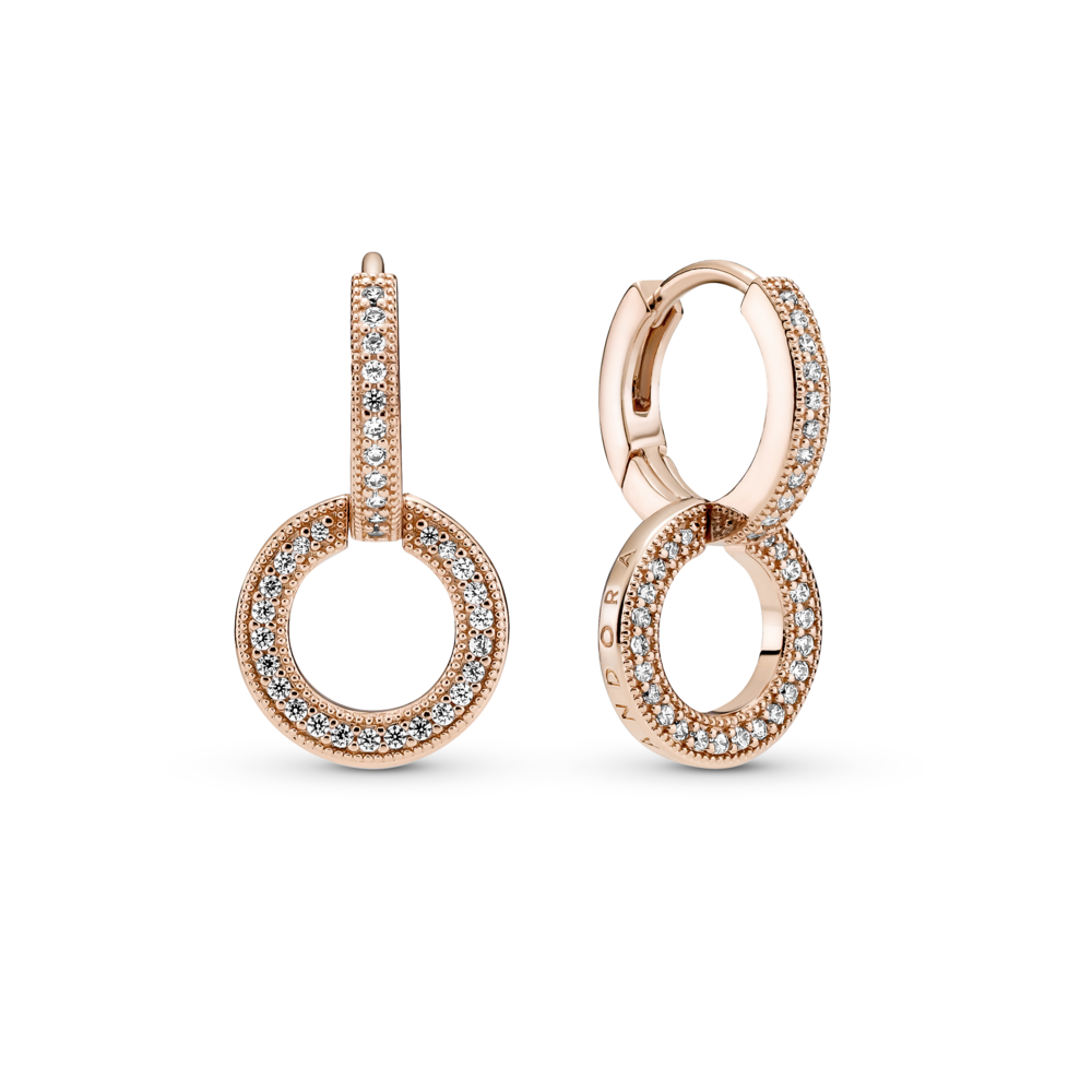 Pandora logo and circles 14k rose gold-plated hoop