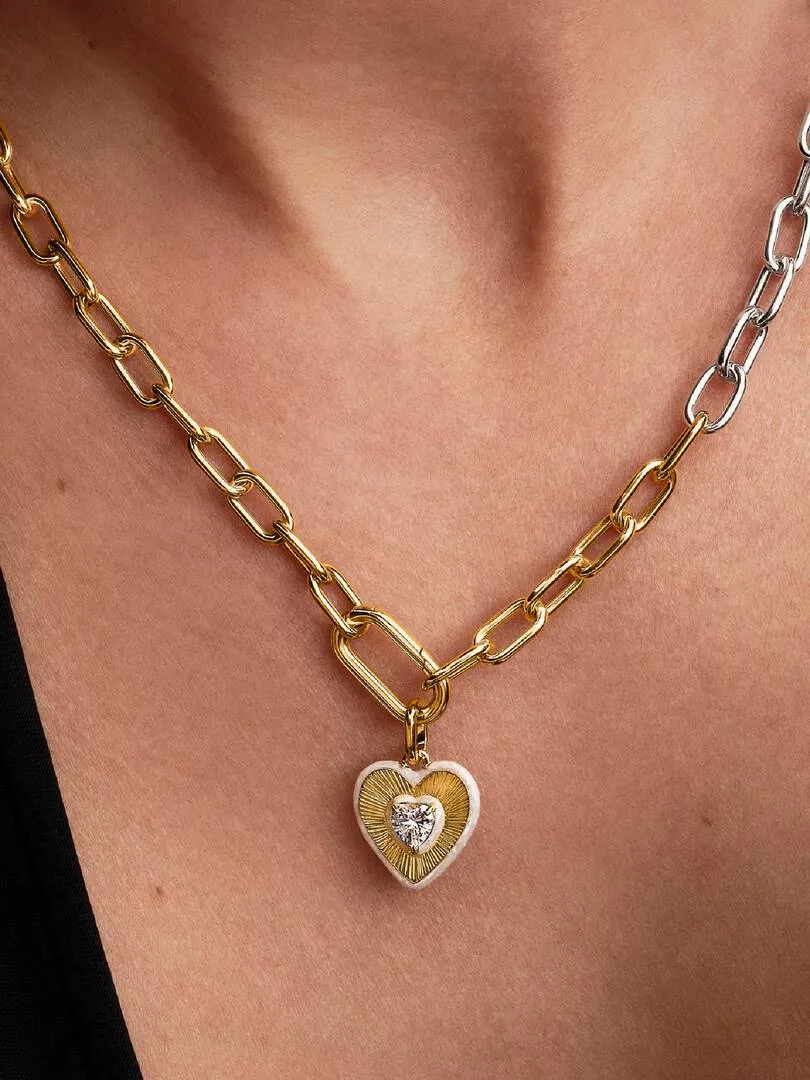 Heart 14k gold-plated medallion with clear cubic z