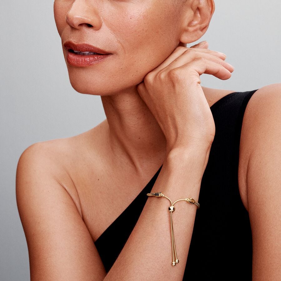 Snake chain 14k gold-plated sliding bracelet with 