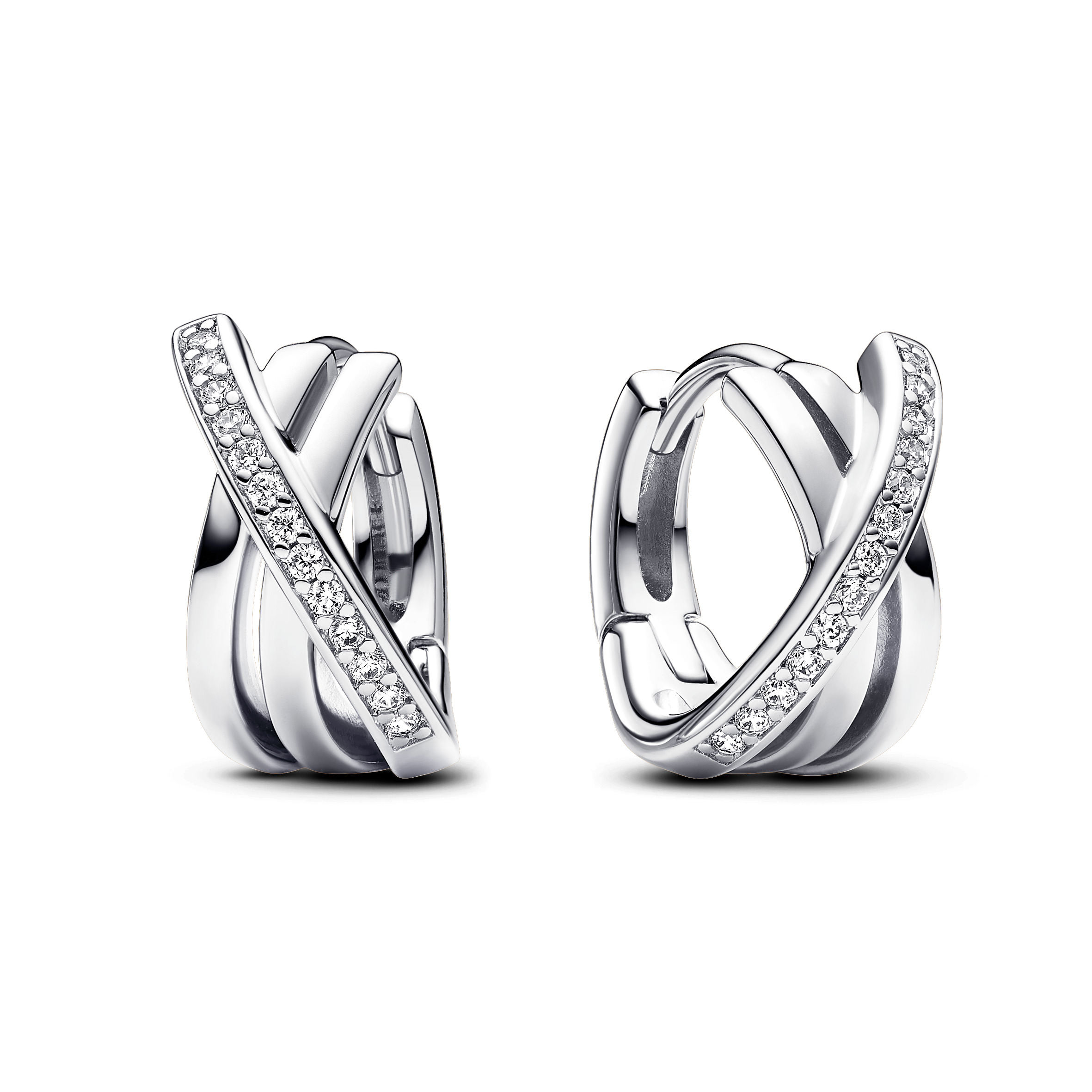 Sterling silver hoop earrings with clear cubic zir